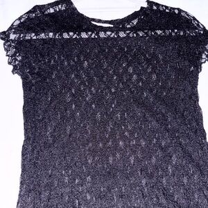 LOFT Black Lace Knit Short Sleeve Top